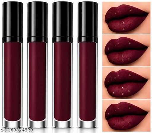 Maroon Matte Liquid Lipstick Waterproof Long Lasting Smudge Proof Transfer Resistant Lip Color for Women pack of 4 - MC-FASHIONS.COM